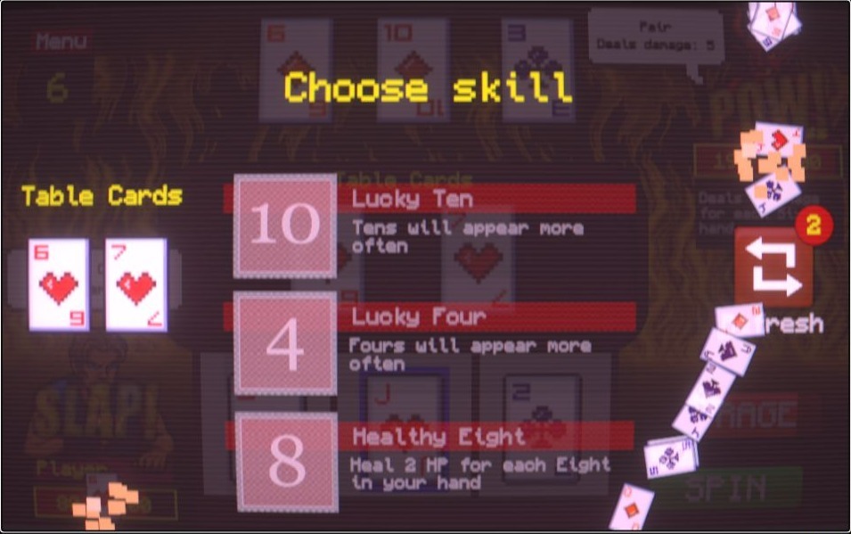 Lucky Ten、Lucky Four、Healthy Eightからスキルを選ぶ画面